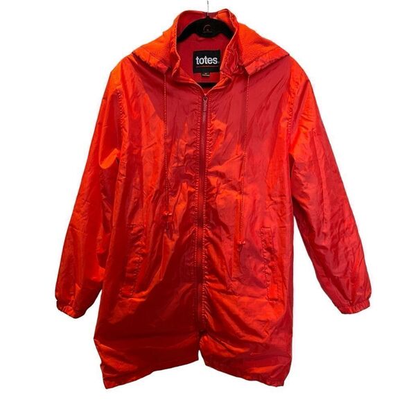 Totes Women's Hooded Mid-length Wind Breaker Coral Size Medium Fleece Lining - Picture 1 of 13